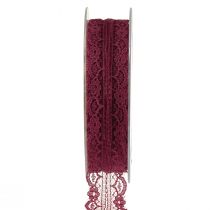Product Lace ribbon with flowers decorative ribbon Bordeaux W25mm L25m