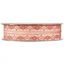 Product Orange lace ribbon with flowers, 25mm wide, 20m long