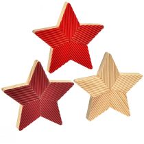 Product Stars Wooden Christmas Stars Fluted Red Natural 11cm 3 Pcs