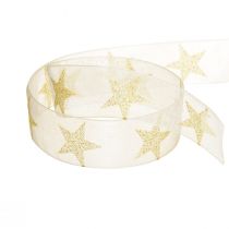 Product Star Ribbon White Gold Organza Ribbon Decorative Ribbon W25mm L18m