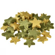 Product Scatter decoration stars green and gold with glitter table decoration Christmas 4/5cm 40 pcs
