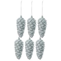Product Pine cones, grey flocked, 11.5cm, 6 pieces, decoration