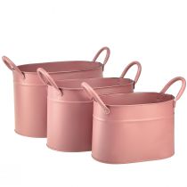 Product Planter metal oval plant pot pink 24/21/18cm set of 3