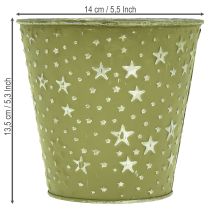 Product Silver green planter, metal flower pot with stars, Ø14cm