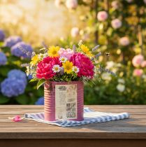 Product Vintage planter decorative box purple metal summer decoration Ø11cm H10.5cm