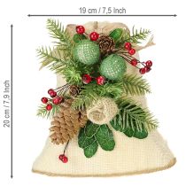 Product Rustic Christmas bells wall decoration, jute fir branches, pine cones