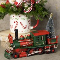 Product Christmas train red metal decorative locomotive with Christmas tree 20cm