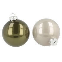 Product Christmas balls glass balls olive silver grey Ø7.5cm 12 pcs