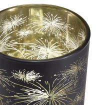 Product Set of 6 glass lanterns, black and gold, firework design, festive decoration, 9cm