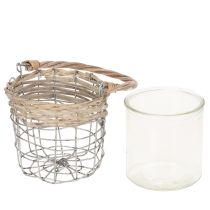 Product Lantern hanging decoration metal glass willow Ø13cm H12cm 2pcs