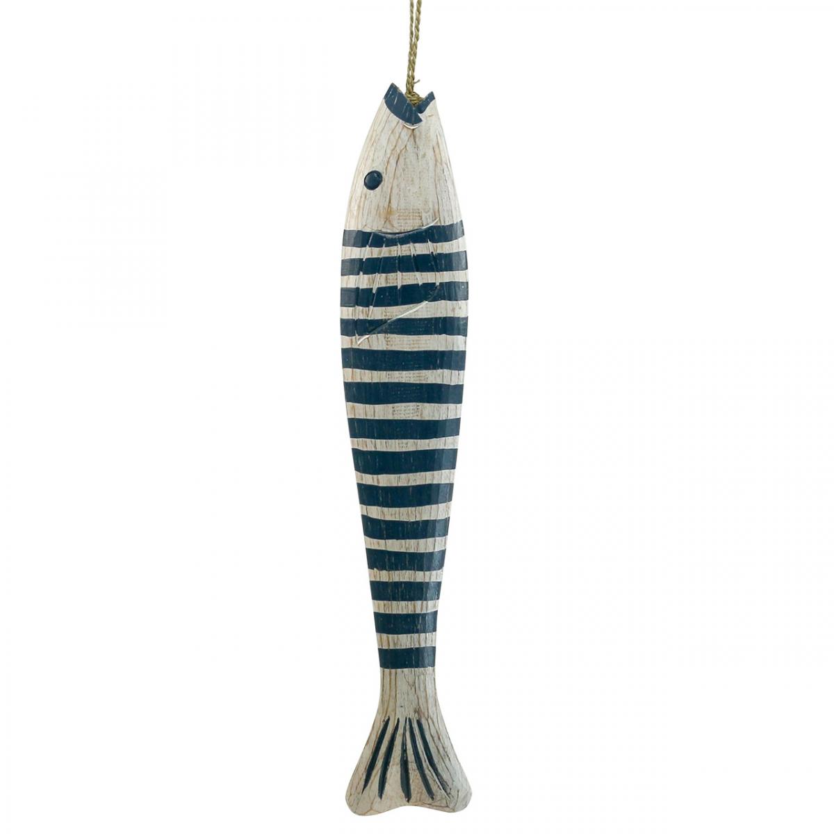 Deco fish wood Wooden fish to hang up Dark blue H57