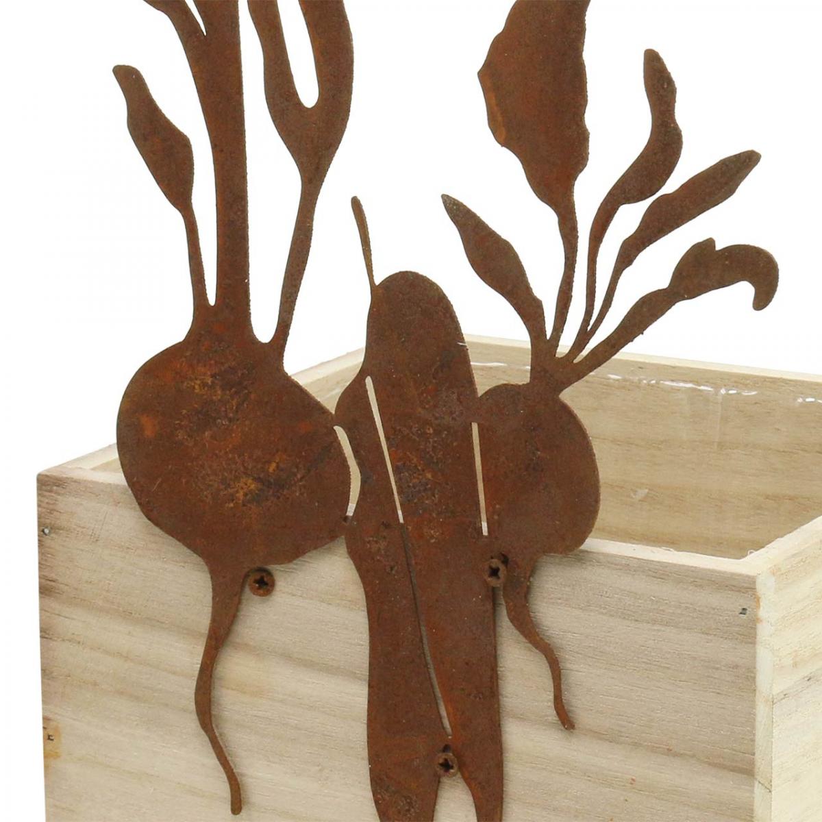 Plant box wood with rust decoration vegetable cachepot 17×17×12cm