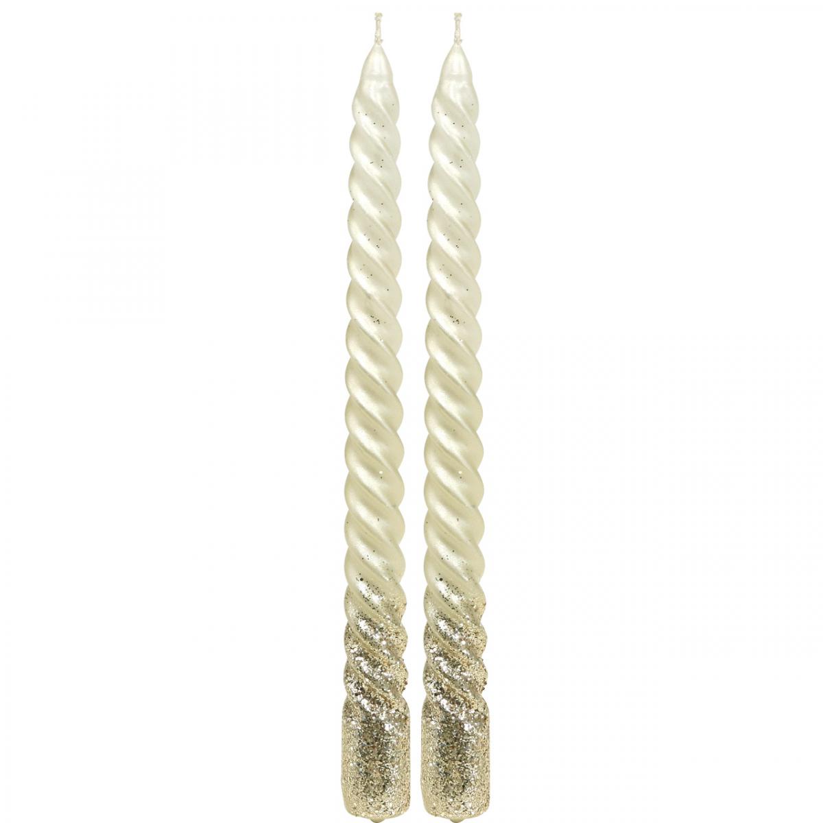 Floristik24.ie Taper candles twisted candles spiral candles cream 24cm