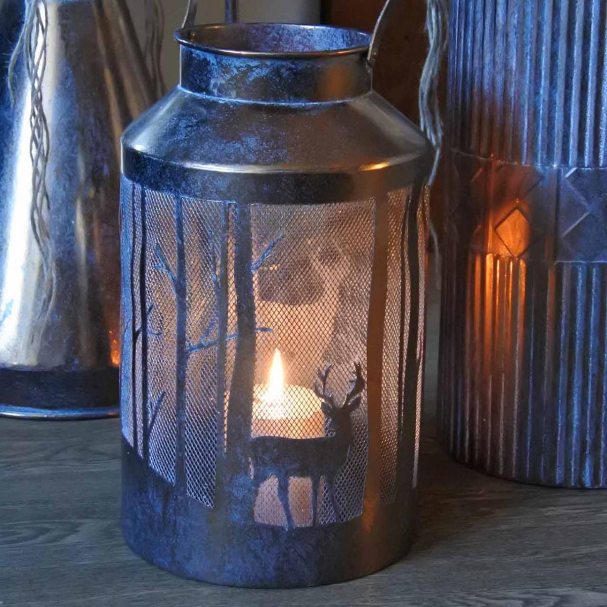 Vintage lantern candle holder deer in the forest Ø19cm H33cm