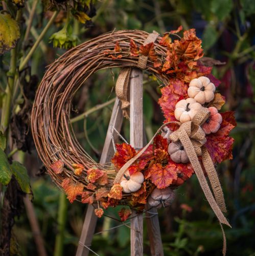 Product Decorative pumpkin made of fabric on a stick yellow brown orange Ø7cm 9 pcs