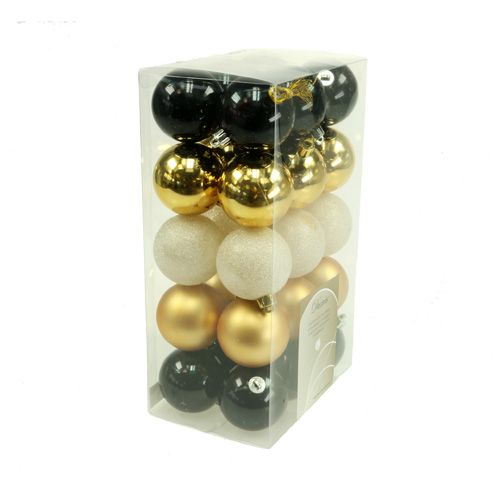 Floristik24 Christmas bauble mix black, gold Ø6cm 30pcs