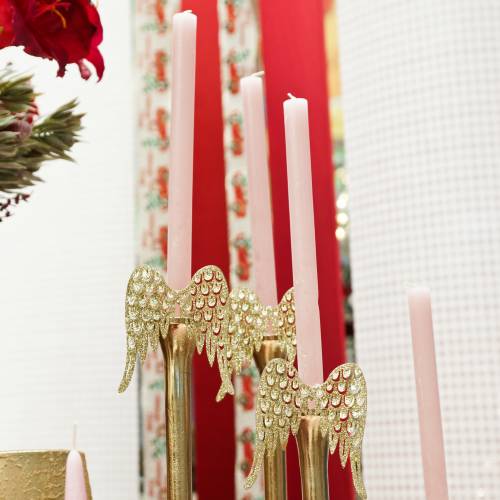 Floristik24 Candle holder angel wings glitter gold 11cm x 9cm 6pcs
