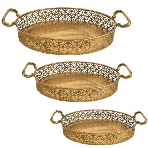 Floristik24 Decorative tray oval gold metal tray antique look gold set of 3