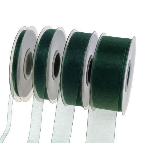 Floristik24 Organza ribbon green gift ribbon ribbon woven edge fir green 50m