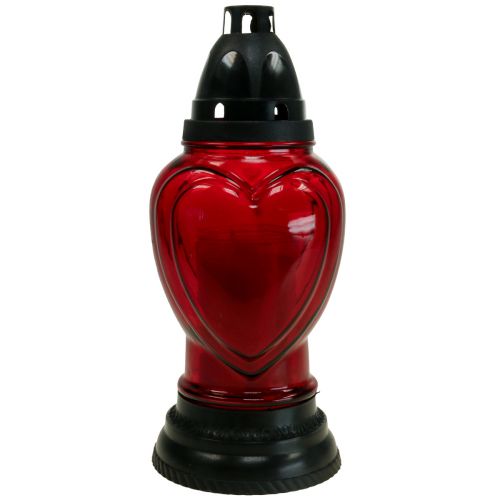 Floristik24 Grave light glass heart engraving grave lantern red Ø11cm H26cm