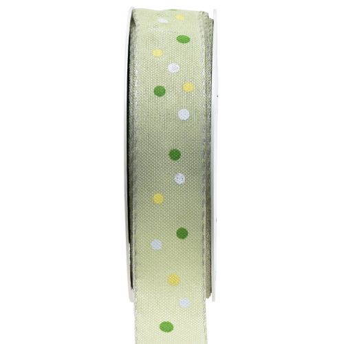 Gift ribbon with dots ribbon green 25mm 18m
