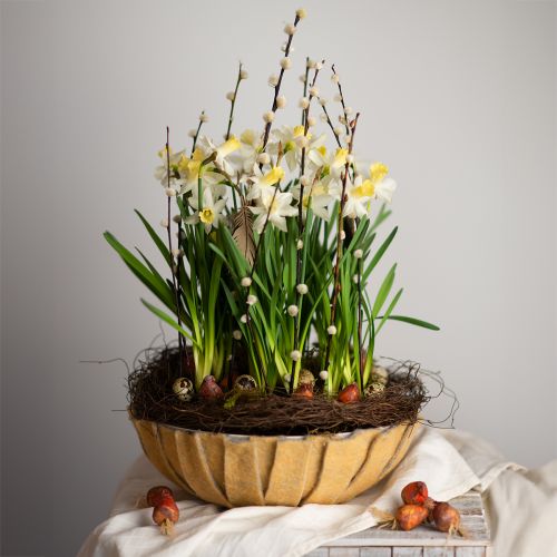 Product Round planter, flower decoration, plastic bowl, vessel for arrangements green, white mottled H8.5cm Ø30cm