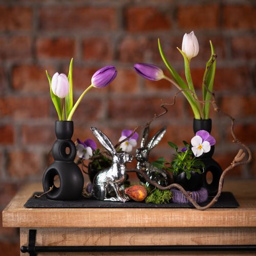 Product Candle Holder Ceramic Candlestick Black H13cm 2 Pcs