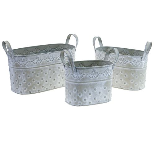 Floristik24 Flowerpot oval with handles Jardiniere metal 24/19/14cm 3pcs