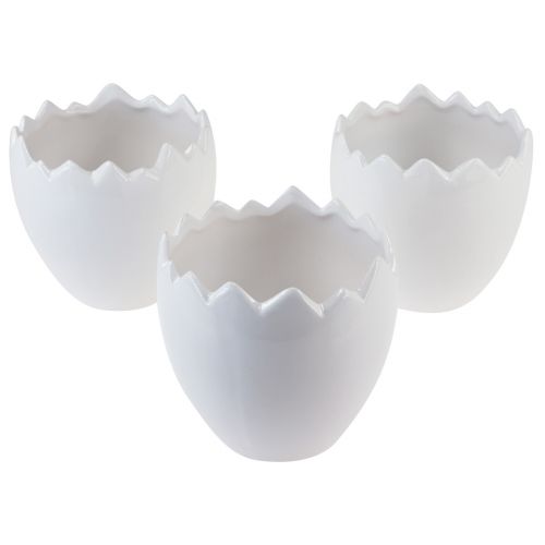 Floristik24 Flowerpot Ceramic Egg White Planter Ø11.5cm H11.5cm 3 pcs