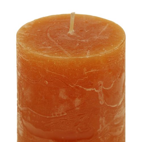 Product Pillar candles, solid-colored, dark orange Sunset, 50x100mm, set of 4