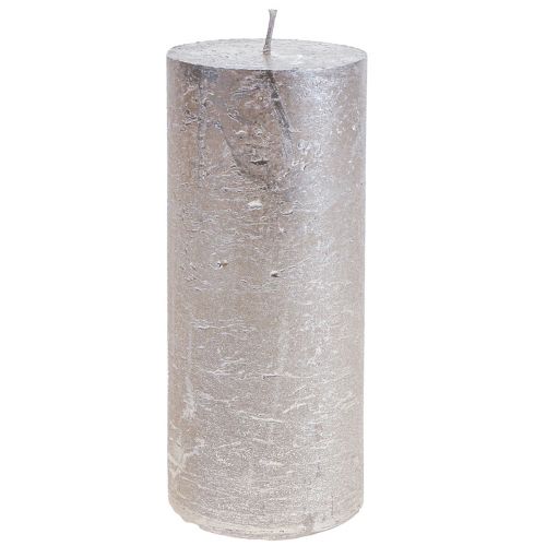 Floristik24 Pillar candles platinum shiny pattern 200mm Ø85mm 2pcs