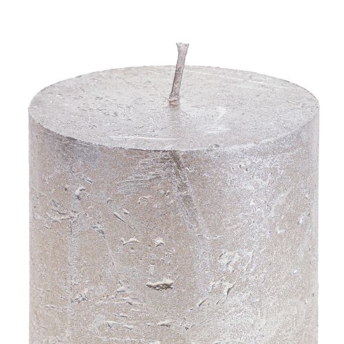 Floristik24 Pillar candles platinum shiny pattern 200mm Ø85mm 2pcs