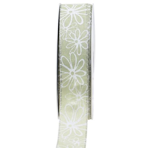 Gift ribbon green flowers ribbon pastel 25mm 18m