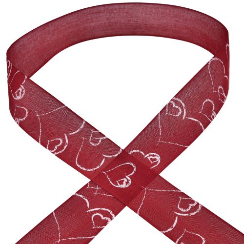 Floristik24 Gift ribbon red ribbon with hearts decorative ribbon 40mm 16m