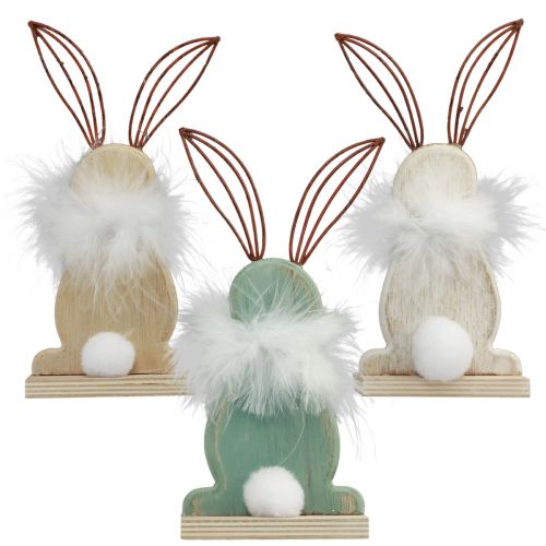 Floristik24 Decorative bunny wooden bunnies with feathers Easter decoration H17.5cm 3pcs