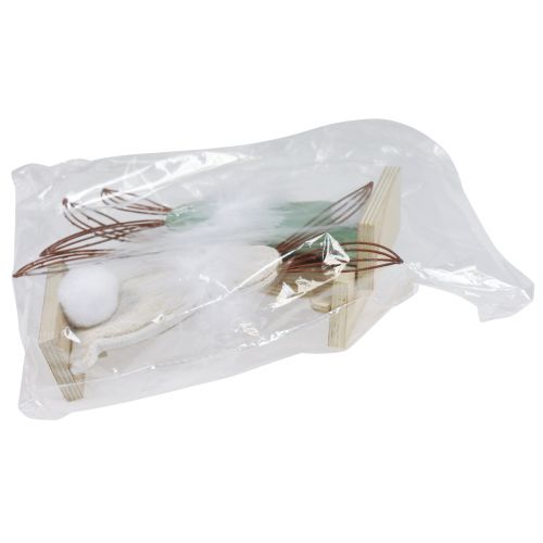 Floristik24 Decorative Rabbit Wooden Rabbit with Feathers Easter Decoration H17.5cm 3 pcs