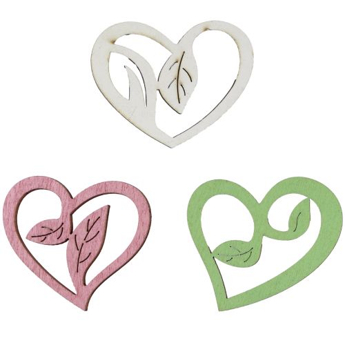 Wooden hearts decorative hearts wood pink green white 5.5cm 18 pcs