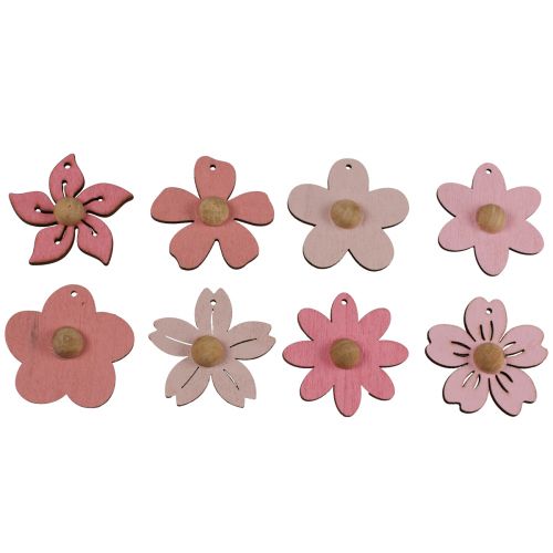Wooden flowers hanging decoration wood summer decoration pink 4.5cm 24 pcs