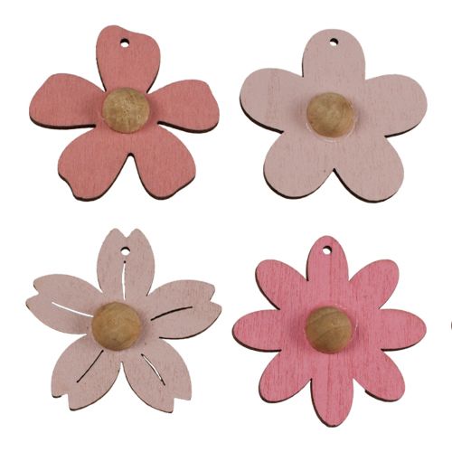 Product Wooden flowers hanging decoration wood summer decoration pink 4.5cm 24 pcs