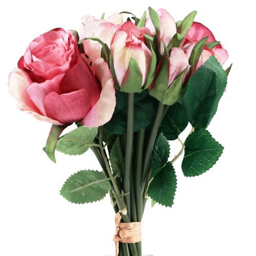 Floristik24 Artificial Roses Pink Artificial Roses Decorative Bouquet 29cm 12pcs