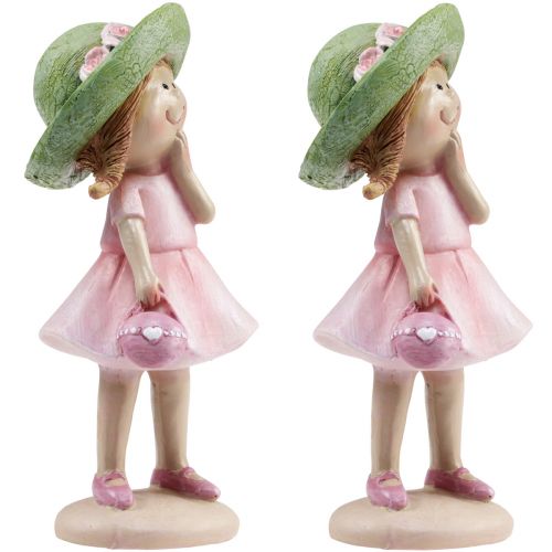 Product Decorative figures girl with hat pink green 6.5x5.5x14.5cm 2pcs