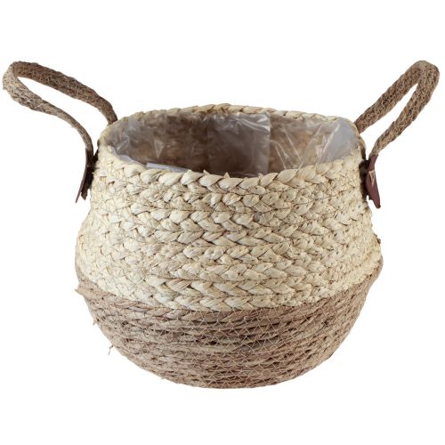 Product Seagrass Basket Two-Tone with Handles - Storage &amp; Planting Basket - Natural &amp; Brown Ø25cm H24cm