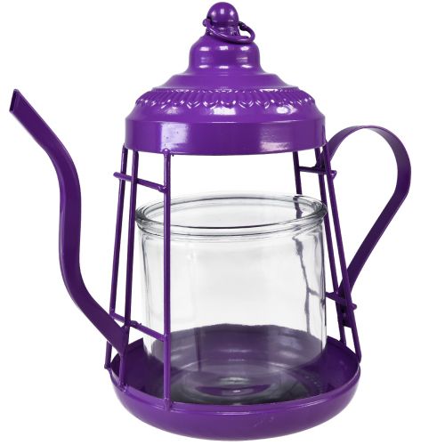 Tealight holder glass lantern teapot purple Ø15cm H26cm