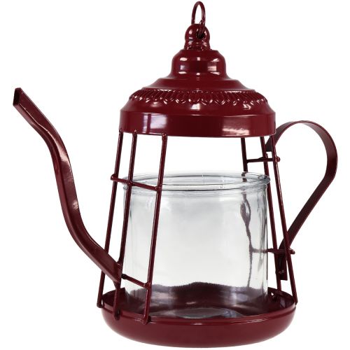 Tealight holder glass lantern teapot red Ø15cm H26cm