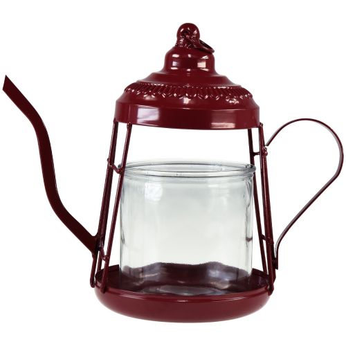 Product Tealight holder glass lantern teapot red Ø15cm H26cm