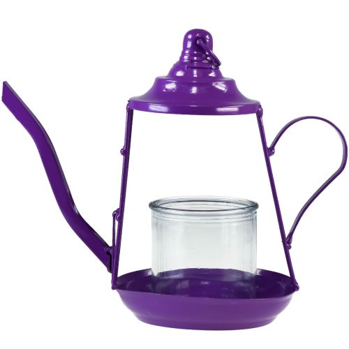 Product Tealight holder glass lantern teapot purple Ø13cm H22cm