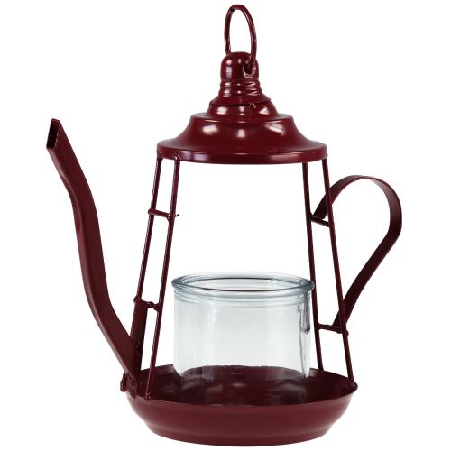 Tealight holder glass lantern metal jug red H22cm