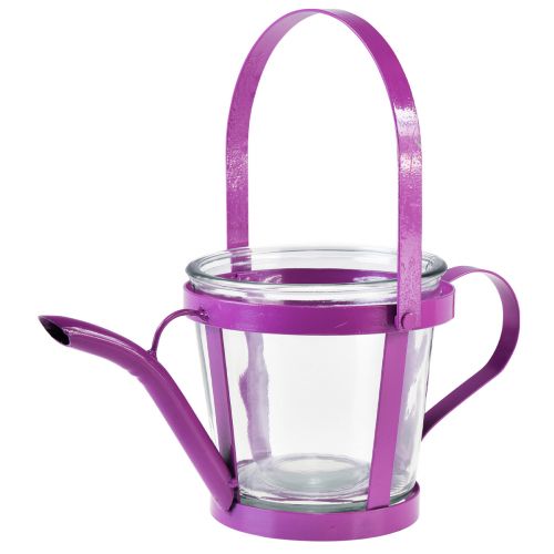 Floristik24 Lantern glass decorative watering can metal pink Ø14cm H13cm