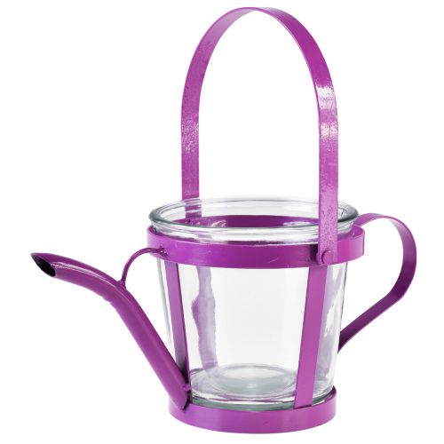 Floristik24 Lantern glass decoration watering can metal pink Ø14cm H13cm