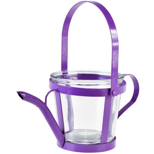 Floristik24 Lantern glass decorative watering can metal purple Ø14cm H13cm
